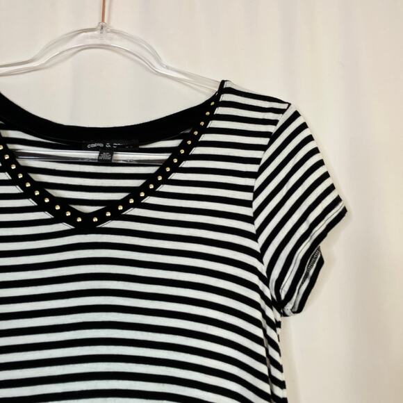 Cable & Gauge | Black White Stripe Tee Shirt Short Sleeve Womens Small - Picture 2 of 6